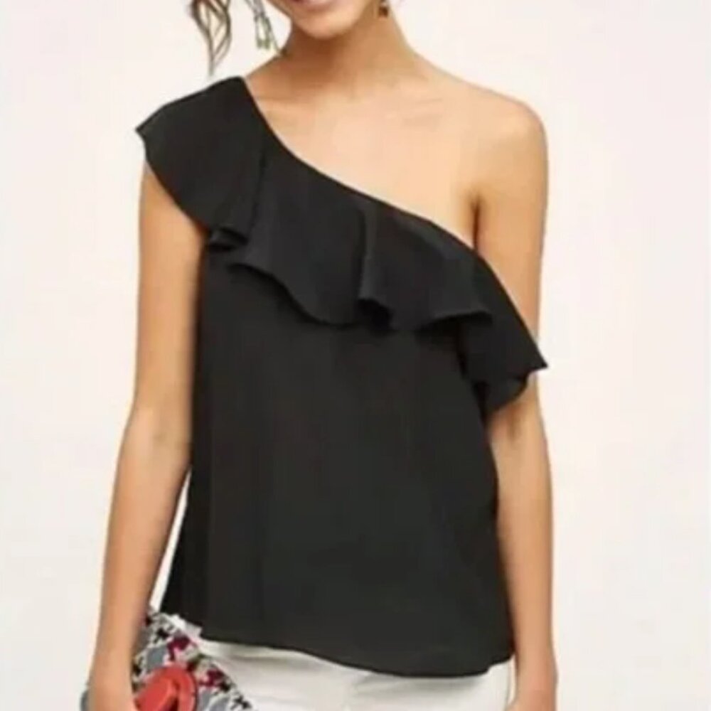 NWT Anthropologie Maeve Pure Silk One Shoulder Lined Ruffle Top 4